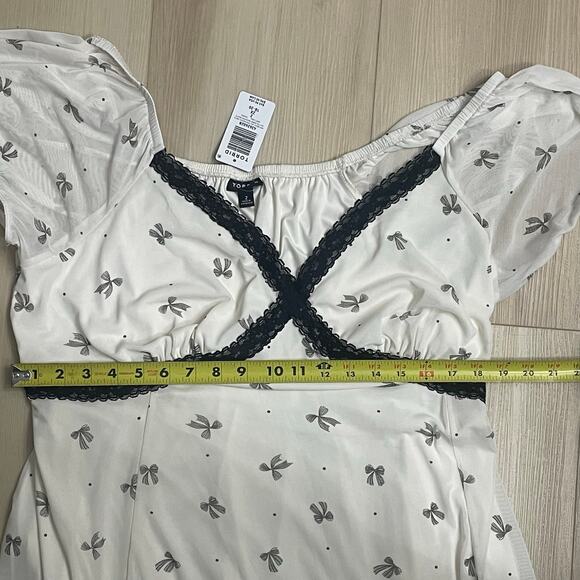Torrid Mesh Babydoll Mini Dress Plus Sz 2 Lace Polka Dot & Bows Whisper White - Picture 7 of 14
